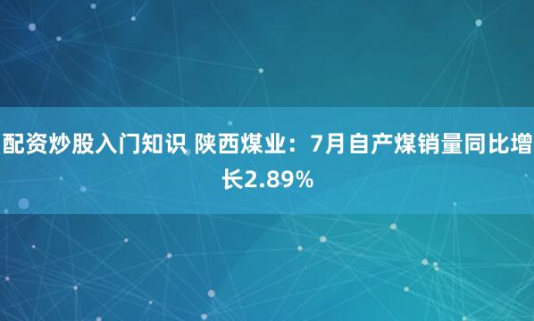 配资炒股入门知识 陕西煤业：7月自产煤销量同比增长2.89%